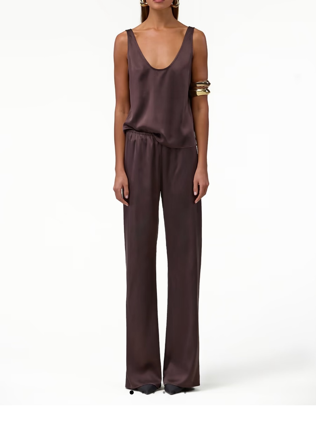 Satin Wide-Leg Jumpsuit In Deep Brown